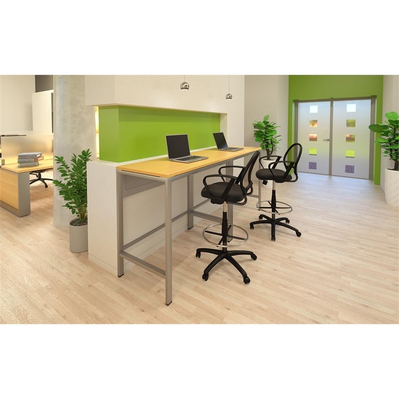 Boss Office Products Mesh Back Fabric Drafting Chair with Loop Arms in Black