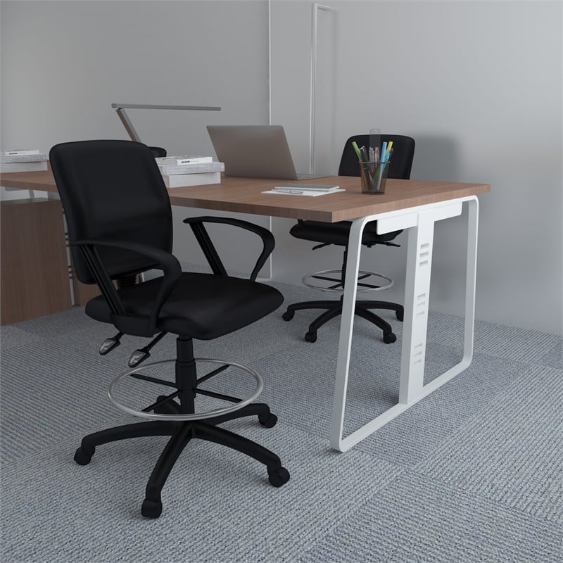 Boss Office Products Fabric Drafting Stool with Loop Arms in Black