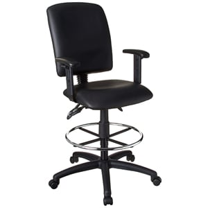 Boss Office Multi Function Leather Drafting Stool with Adjustable Arms