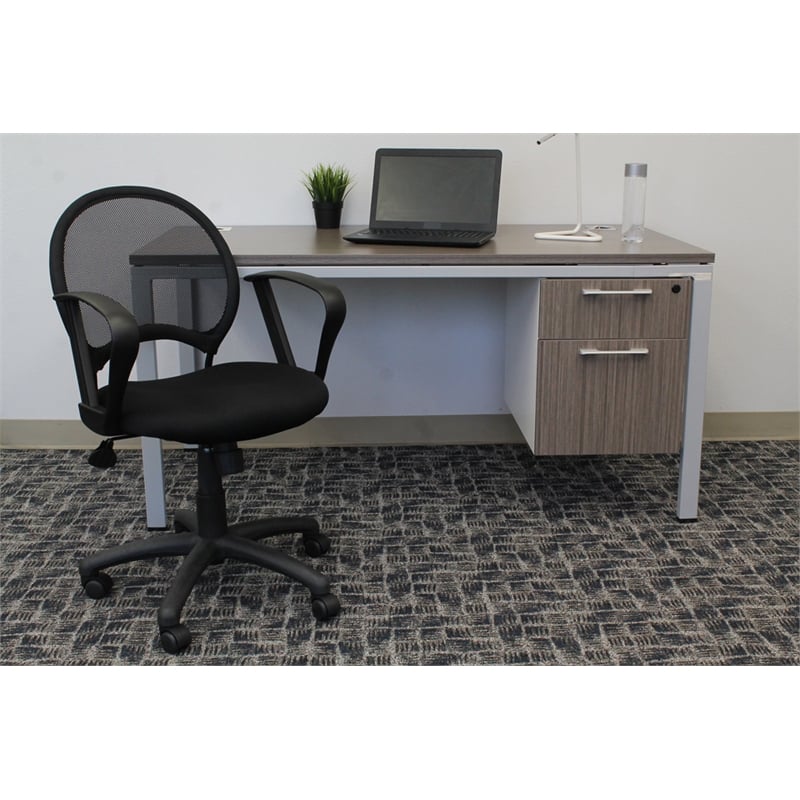 Boss Office Products Mesh Back Fabric Task Office Chair with Loop Arms in Black