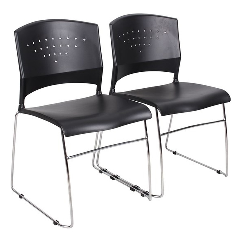 Boss Office Stack Stacking Chair with Chrome Frame in Black (Set of 2)