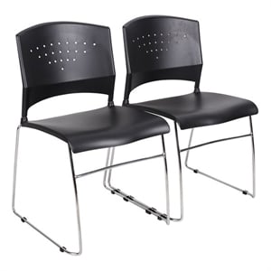Boss Office Stack Stacking Chair with Chrome Frame in Black (Set of 2)