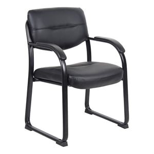 Boss Office Products Leather Sled Base Side Chair with Arms