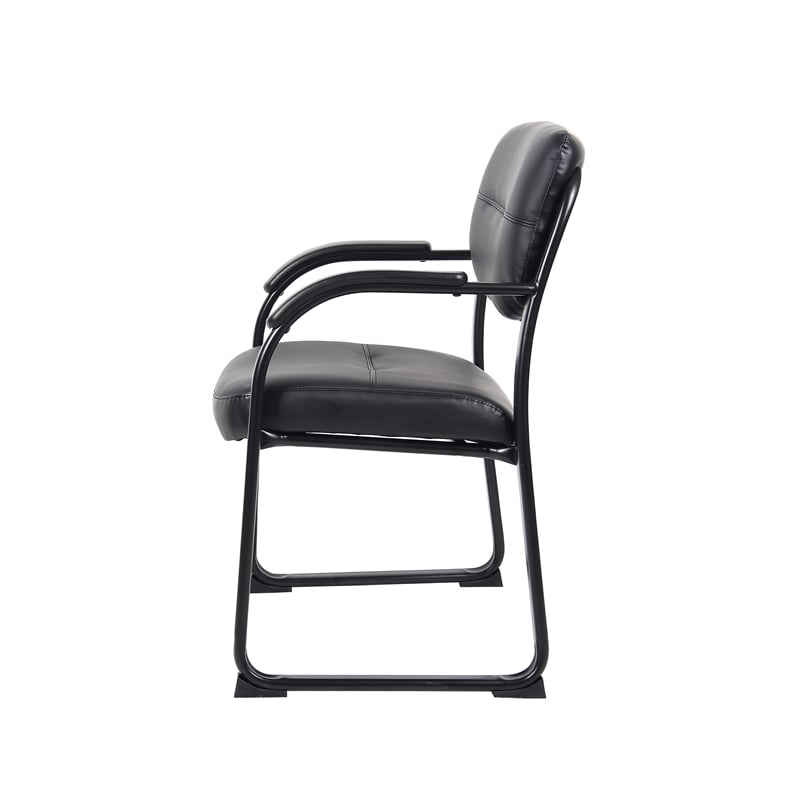 Boss Office Products Leather Sled Base Side Chair with Arms