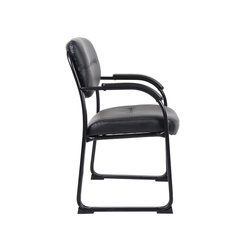 Boss Office Products Leather Sled Base Side Chair with Arms