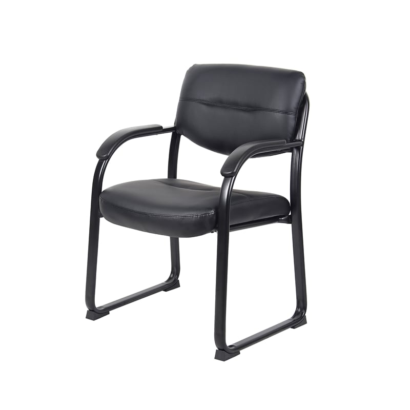Boss Office Products Leather Sled Base Side Chair with Arms