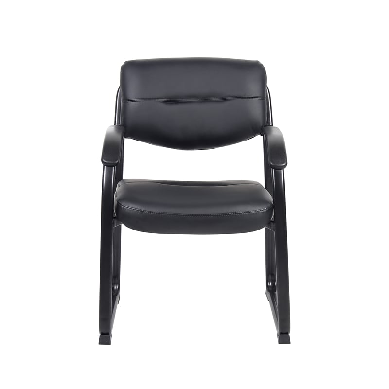 Boss Office Products Leather Sled Base Side Chair with Arms