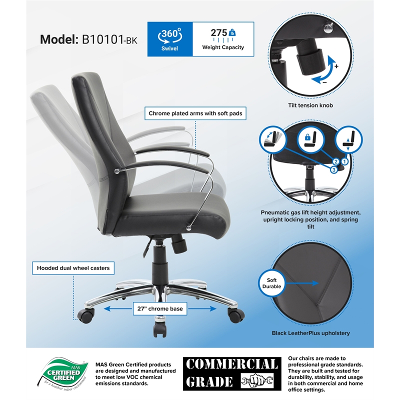 Boss Office LeatherPlus Executive Office Chair in Black