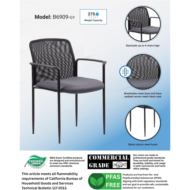 Boss Office Stackable Mesh Guest Chair in Gray