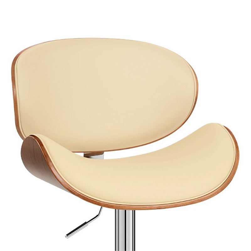 Armen Living Naples Mid-Century Faux Leather Bar Stool in Cream