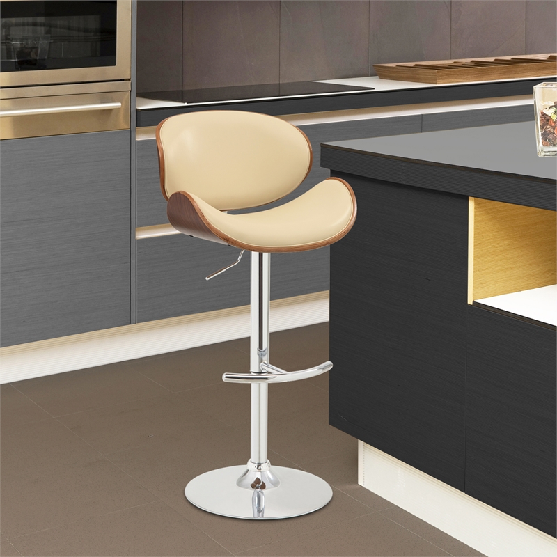 Armen Living Naples Mid-Century Faux Leather Bar Stool in Cream