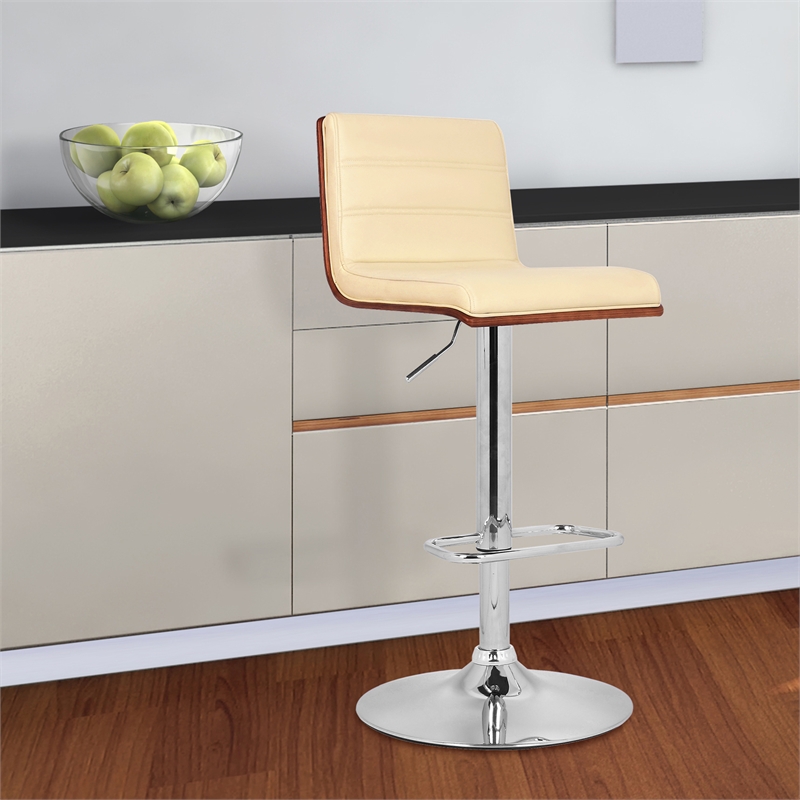 Armen Living Aubrey Modern Faux Leather Upholstered Bar Stool in Cream