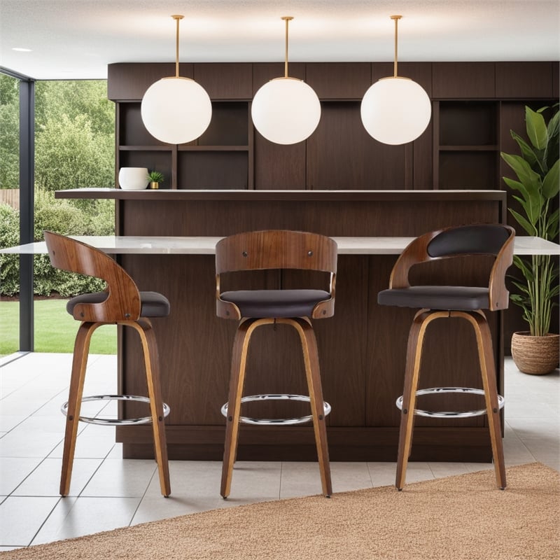 Armen Living Shelly Contemporary Faux Leather Bar Stool in Brown