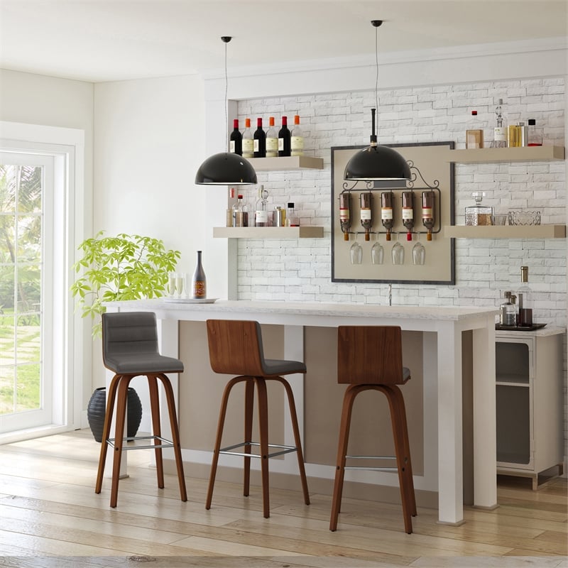 Armen Living Vienna Modern Faux Leather Upholstered Bar Stool in Gray