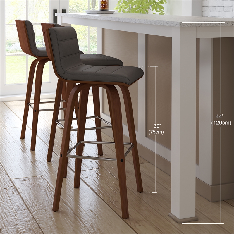 Armen Living Vienna Modern Faux Leather Upholstered Bar Stool in Gray