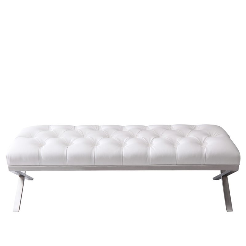 Armen Living Milo Modern Faux Leather Bedroom Bench in White