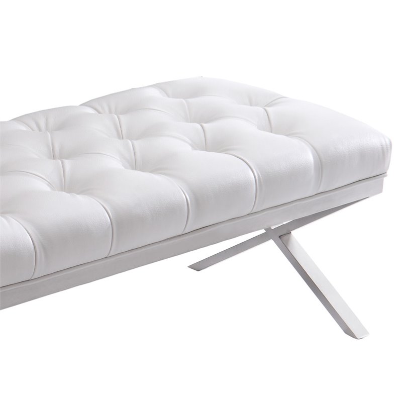 Armen Living Milo Modern Faux Leather Bedroom Bench in White