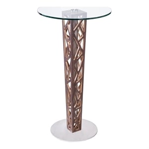 Armen Living Crystal Modern Round Glass Top Bar Table in Walnut