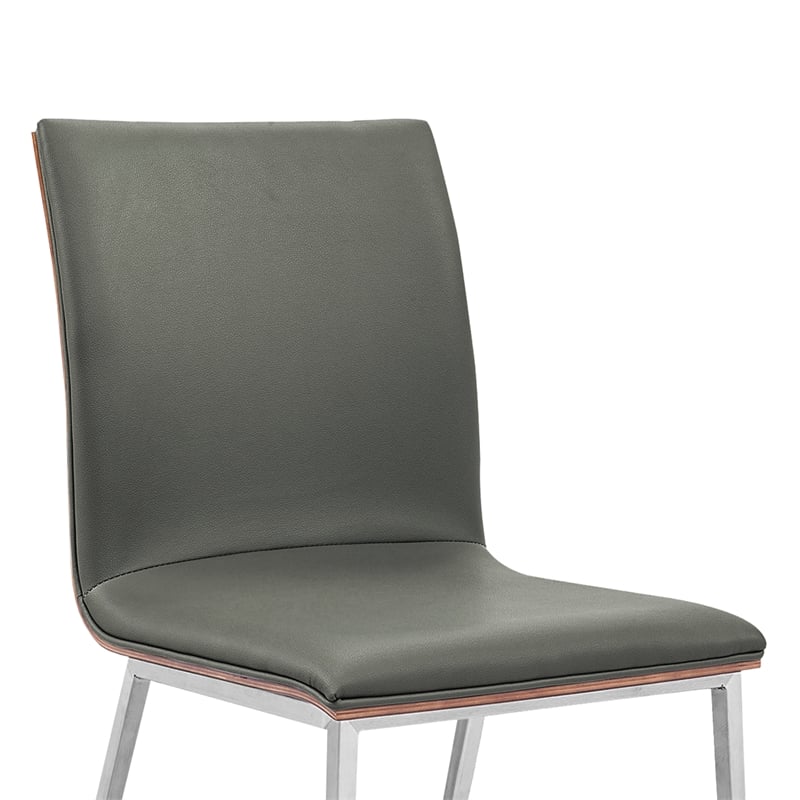 Armen Living Crystal Modern Faux Leather Dining Chair in Gray (Set of 2)