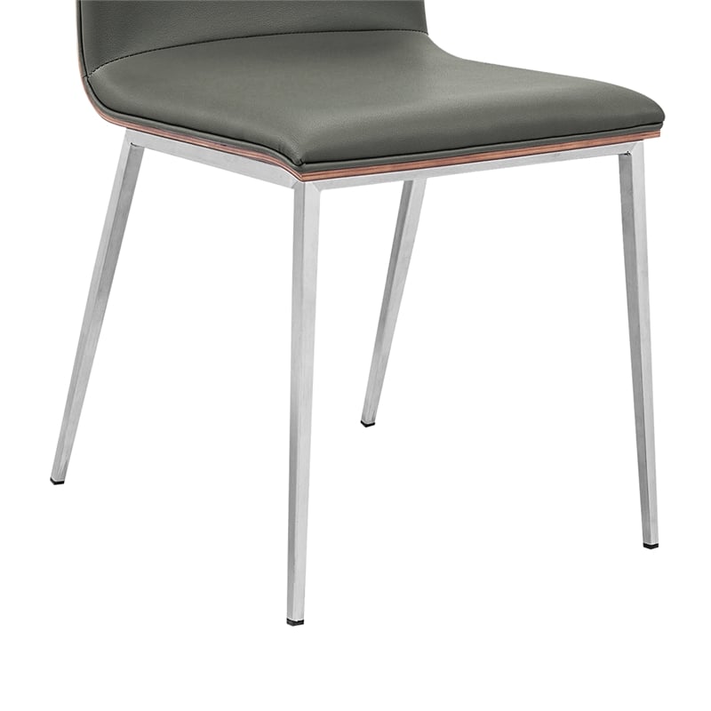 Armen Living Crystal Modern Faux Leather Dining Chair in Gray (Set of 2)