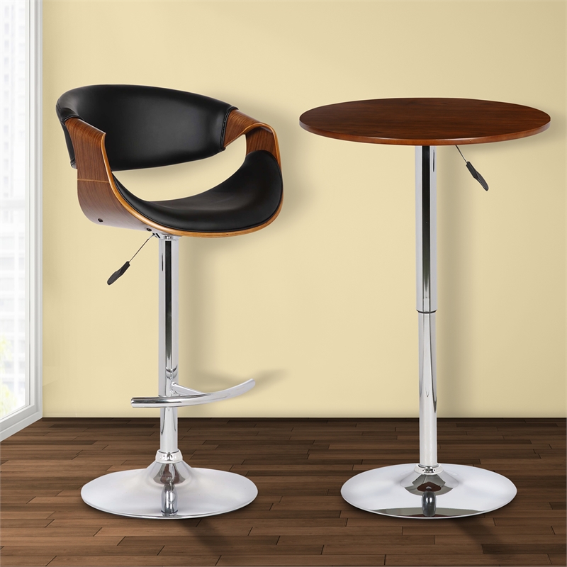 Armen Living Bentley Faux Leather Pub Table in Walnut and Chrome