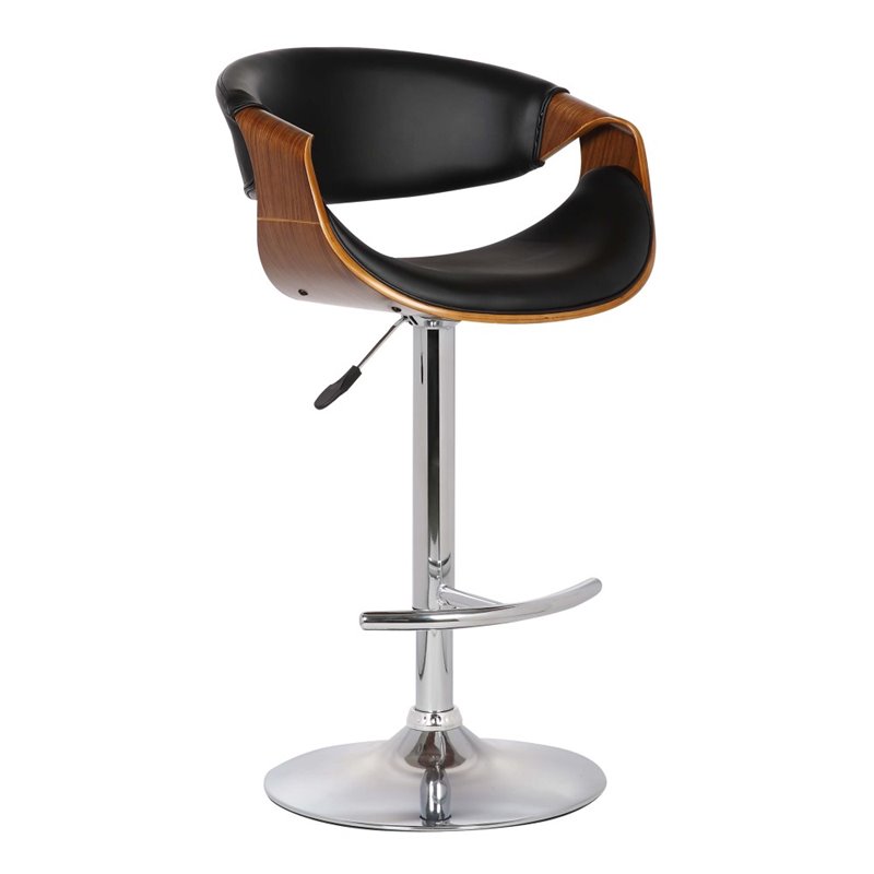Armen Living Butterfly Contemporary Faux Leather Bar Stool in Black and walnut