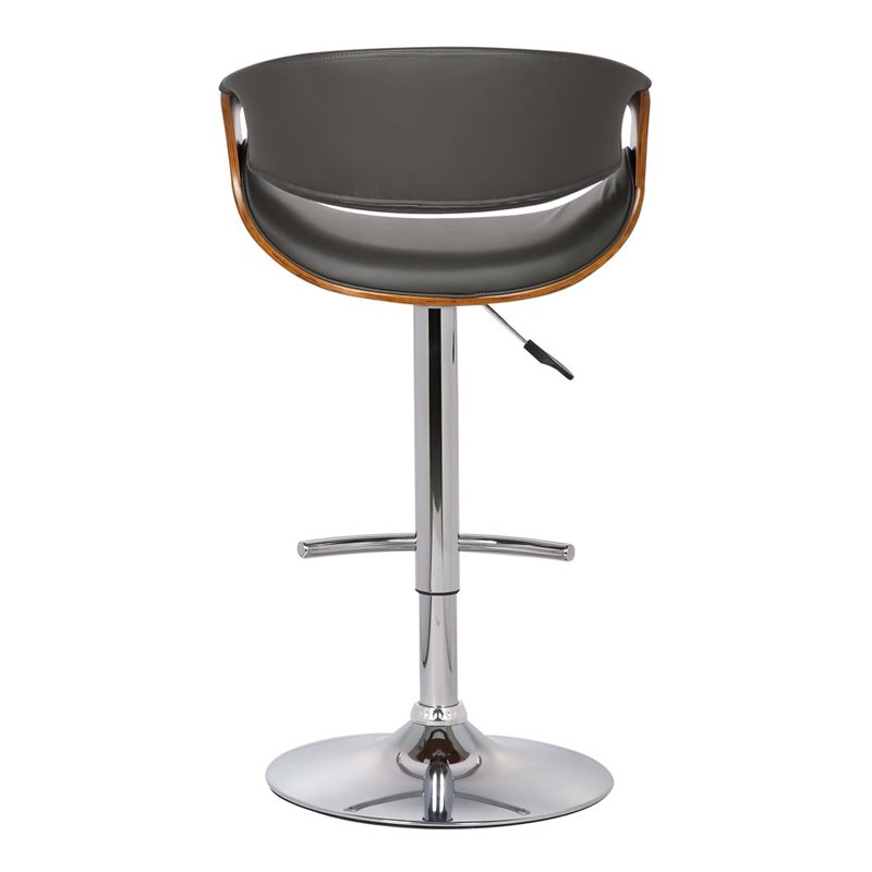 Armen Living Butterfly Modern Faux Leather Bar Stool in Gray and Walnut