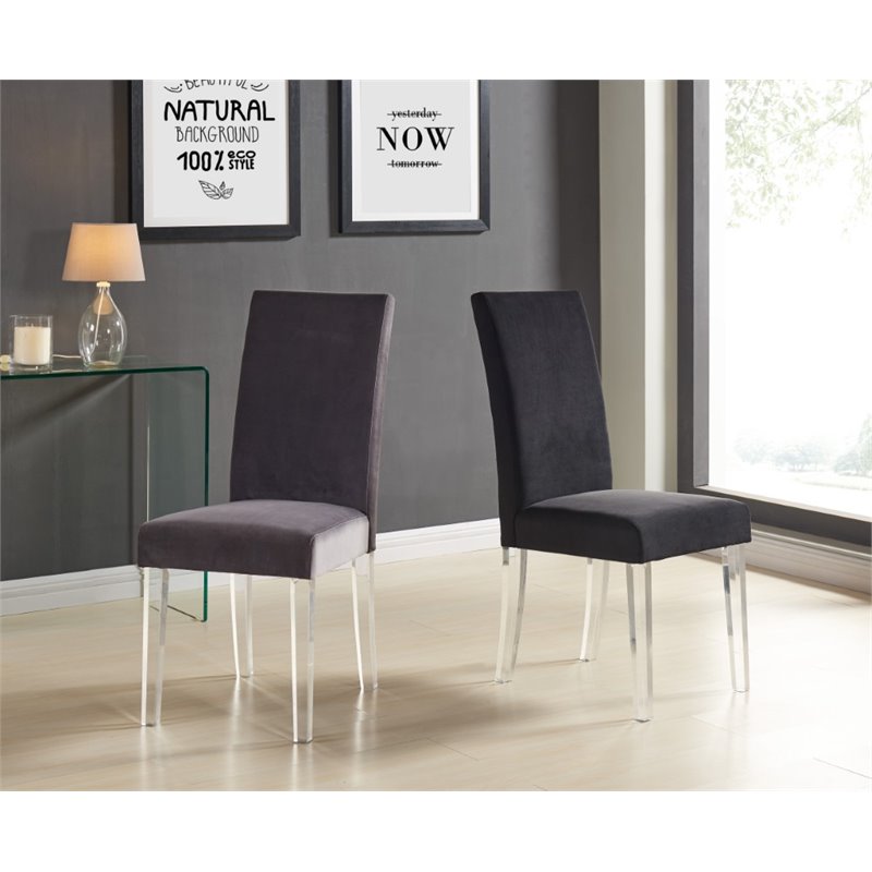 Armen Living Dalia Modern Velvet Upholstered Dining Chair in Black (Set of 2)