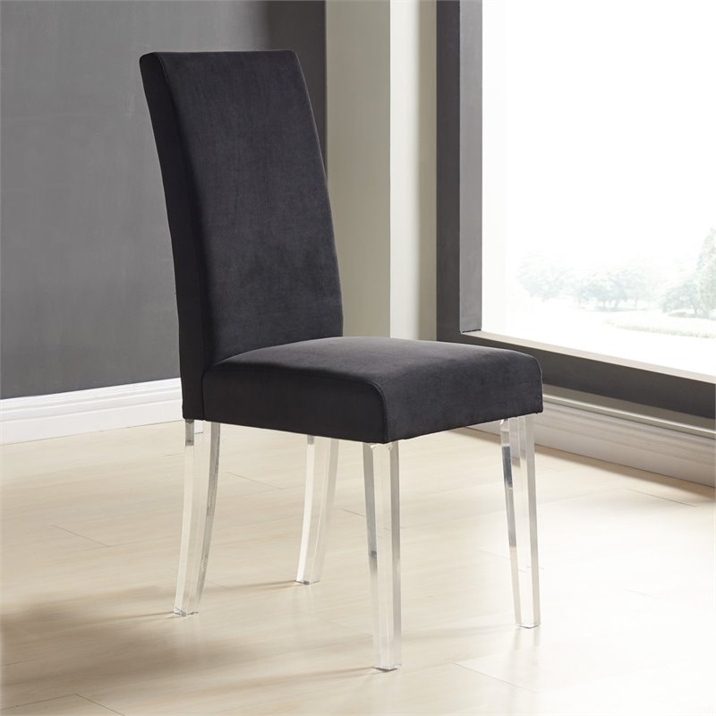 Armen Living Dalia Modern Velvet Upholstered Dining Chair in Black (Set of 2)