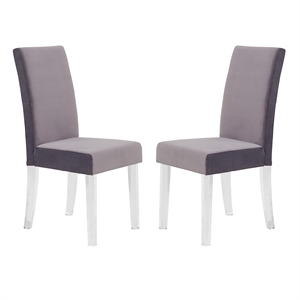 Armen Living Dalia Modern Velvet Upholstered Dining Chair in Gray (Set of 2)