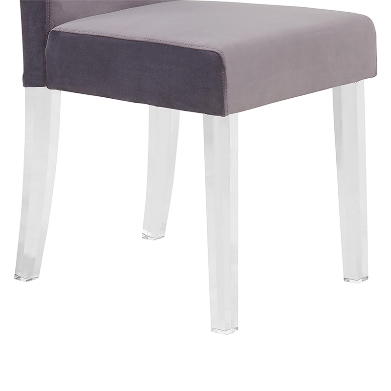 Armen Living Dalia Modern Velvet Upholstered Dining Chair in Gray (Set of 2)