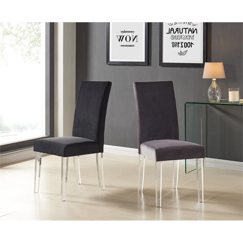 Armen Living Dalia Modern Velvet Upholstered Dining Chair in Gray (Set of 2)