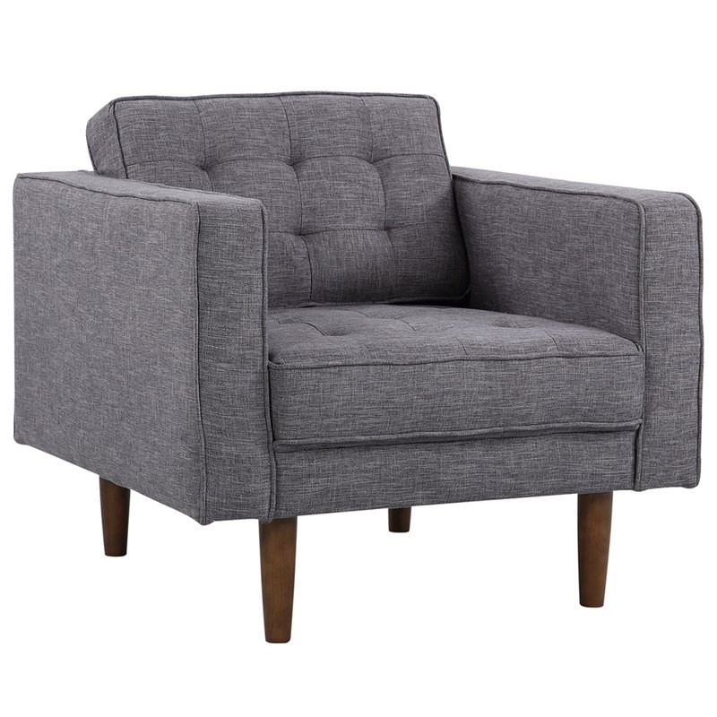 Armen Living Element Modern Linen Fabric & Wood Chair in Dark Gray/Walnut