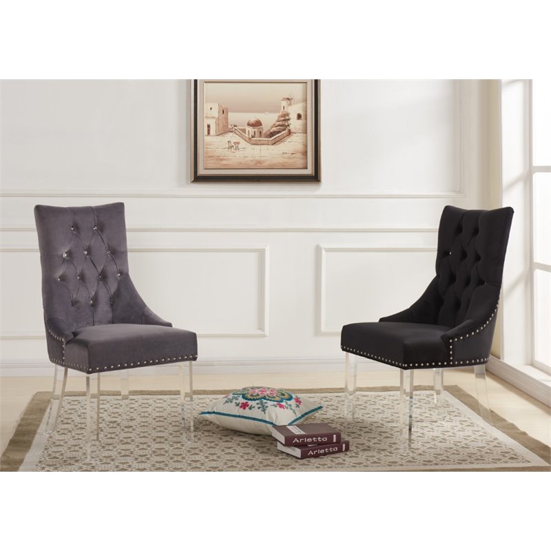 Armen Living Gobi Modern Velvet Upholstered Dining Chair in Gray