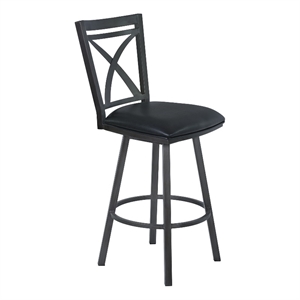 Armen Living 30&quot Contemporary Faux Leather-Metal Swivel Bar Stool in Black