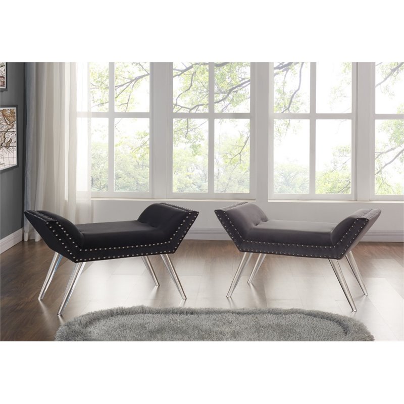 Armen Living Silas Contemporary Velvet Upholstered Bench in Black