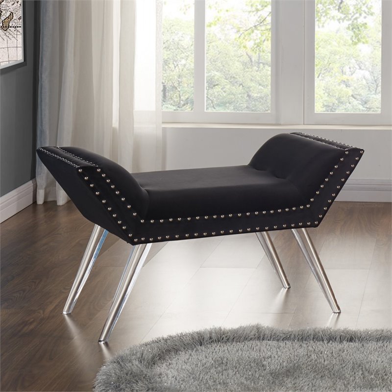 Armen Living Silas Contemporary Velvet Upholstered Bench in Black