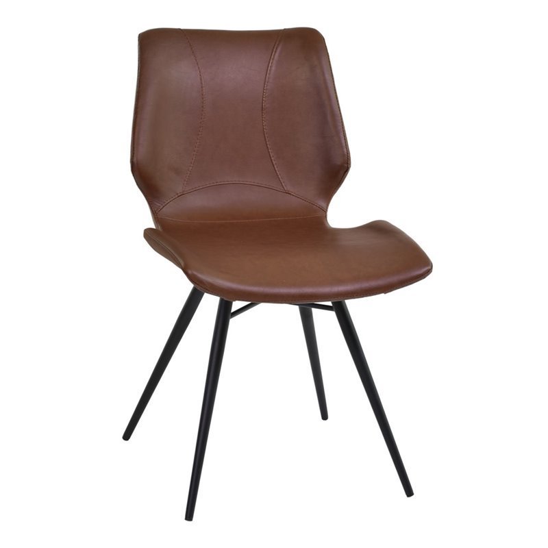 Armen Living Zurich Faux Leather/Metal Dining Chair in Vintage Coffee (Set of 2)
