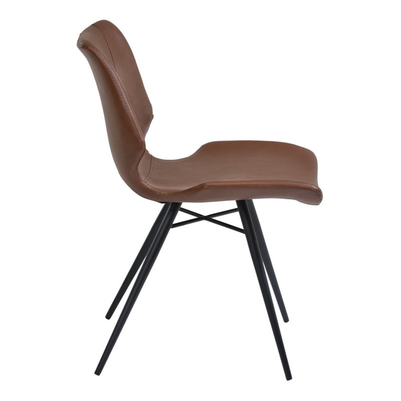 Armen Living Zurich Faux Leather/Metal Dining Chair in Vintage Coffee (Set of 2)