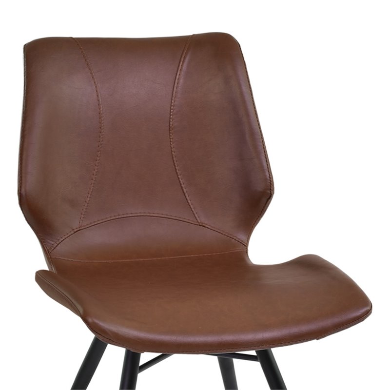 Armen Living Zurich Faux Leather/Metal Dining Chair in Vintage Coffee (Set of 2)