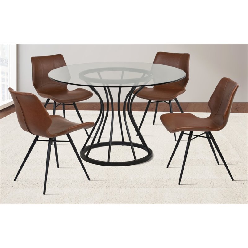 Armen Living Zurich Faux Leather/Metal Dining Chair in Vintage Coffee (Set of 2)