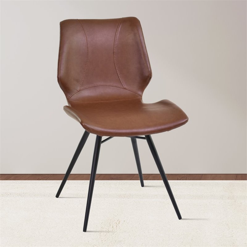 Armen Living Zurich Faux Leather/Metal Dining Chair in Vintage Coffee (Set of 2)