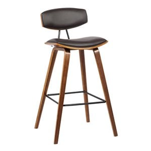 Armen Living Fox 28.5&quot Modern Faux Leather Bar Stool in Walnut/Brown