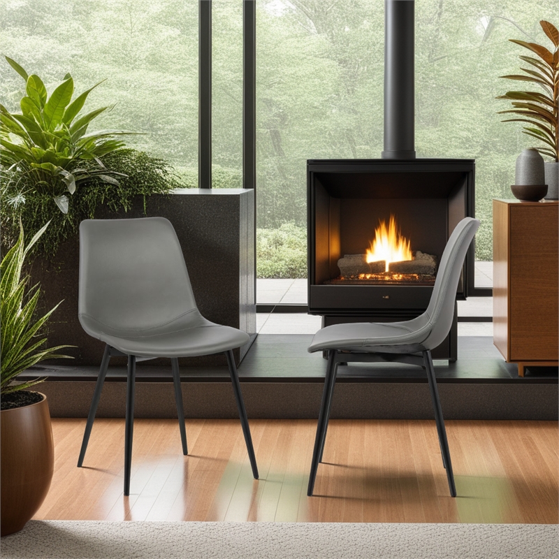 Armen Living Monte Modern Faux Leather Dining Side Chair in Black/Gray