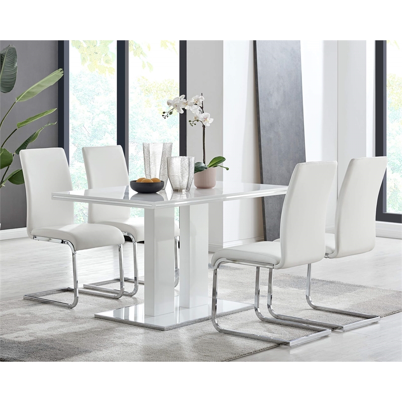 Armen Living Bravo Modern Faux Leather & Metal Dining Chair in Gray (Set of 2)