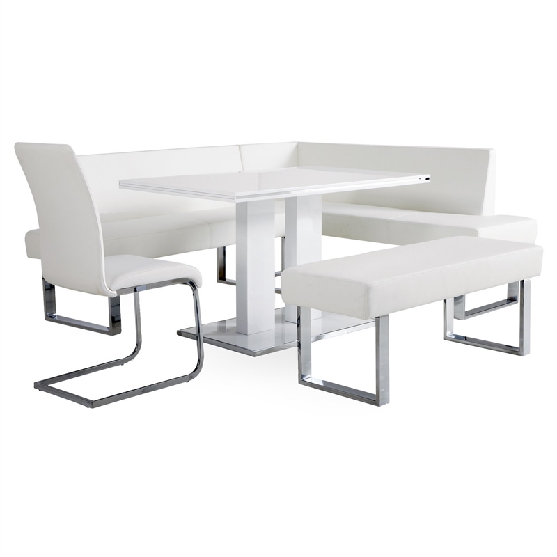 Armen Living Bravo Modern Faux Leather & Metal Dining Chair in Gray (Set of 2)