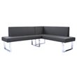 Armen Living Amanda Modern Faux Leather Corner Dining Bench in Chrome/Gray