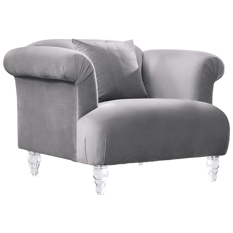 Armen Living Elegance Modern Rich Velvet Upholstered Accent Chair in Gray