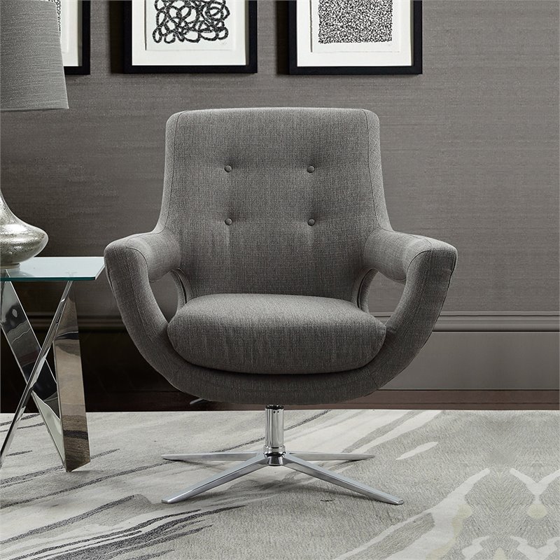 Armen Living Quinn Modern Stainless Steel Swivel Accent Chair in Gray