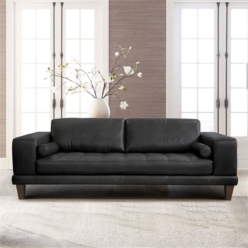 Armen Living Wynne Modern Leather Upholstered Sofa in Black and Brown